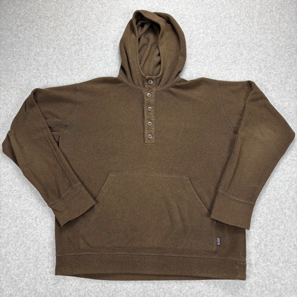 Patagonia Fleece Pullover Hoodie Mens L Brown Button Neck Gorpcore Hiking Y2K
